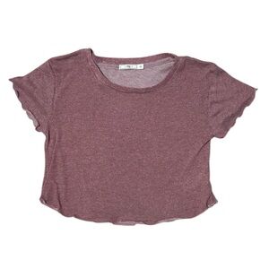Obey Womens Heathered Purple Lettuce Hem Crop Top T-Shirt Skate Y2K, Medium